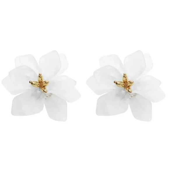 Big Flower Studs Statement Earrings White & Gold - Picture 4 of 7